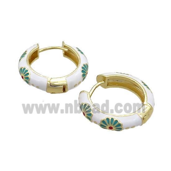 Copper Hoop Earrings White Enamel Gold Plated