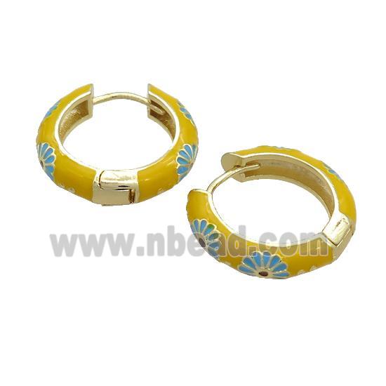 Copper Hoop Earrings Yellow Enamel Gold Plated