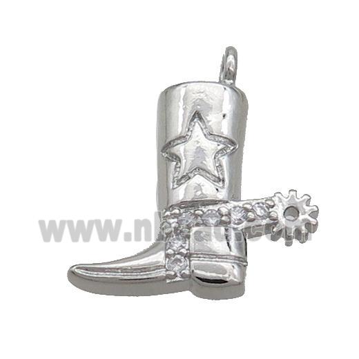 Copper Shoes Charms Pendant Pave Zircon Platinum Plated