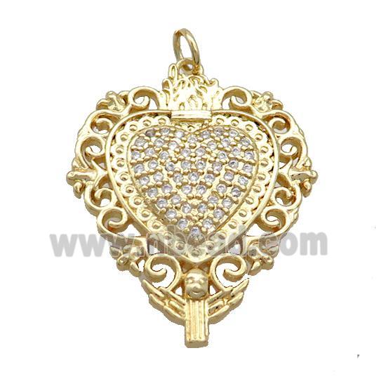 Copper Heart Pendant Pave Zircon Gold Plated