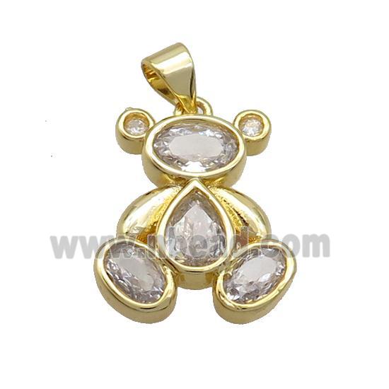 Copper Bear Pendant Pave Zircon Gold Plated