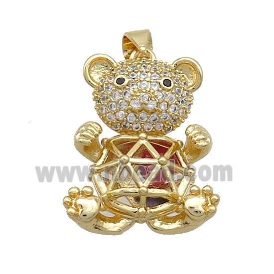 Copper Bear Pendant Pave Zircon Gold Plated