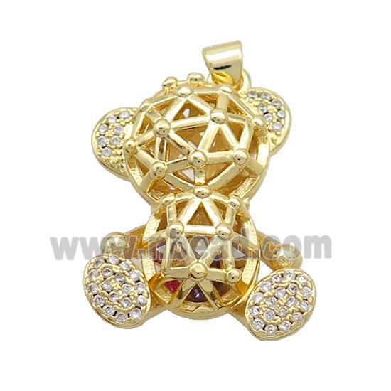 Copper Bear Pendant Pave Zircon Gold Plated