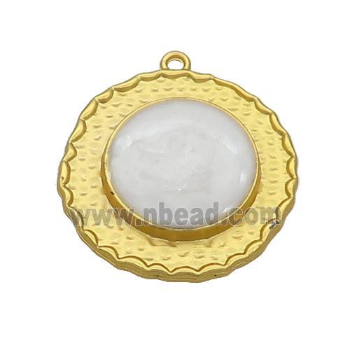 Copper Circle Pendant White Enamel Gold Plated