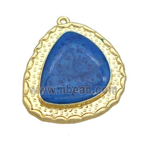 Copper Teardrop Pendant Blue Enamel Gold Plated