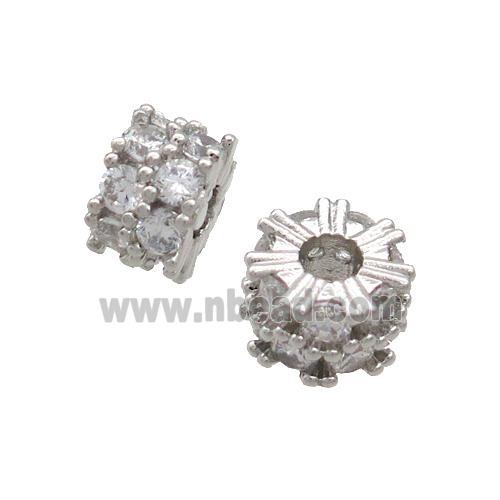 Copper Rondelle Beads Pave Zircon Large Hole Platinum Plated