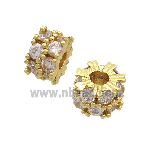 Copper Rondelle Beads Pave Zircon Large Hole Gold Plated