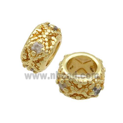 Copper Rondelle Beads Pave Zircon Large Hole Gold Plated