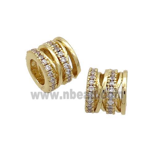 Copper Tube Beads Pave Zircon Large Hole Gold Plated