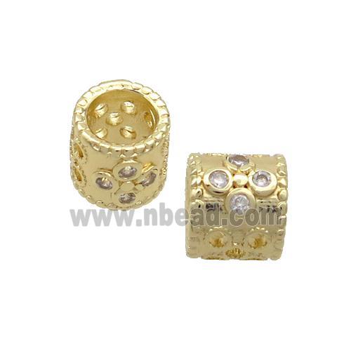 Copper Tube Beads Pave Zircon Large Hole Gold Plated