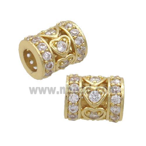 Copper Tube Beads Pave Zircon Large Hole Gold Plated