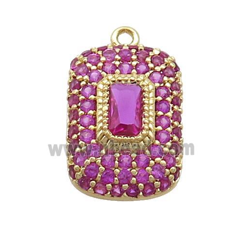Copper Rectangle Pendant Pave Fuchsia Zircon Gold Plated