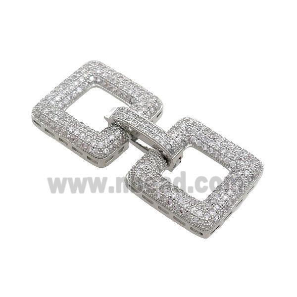 Copper Clasp Pave Zircon Platinum Plated Square