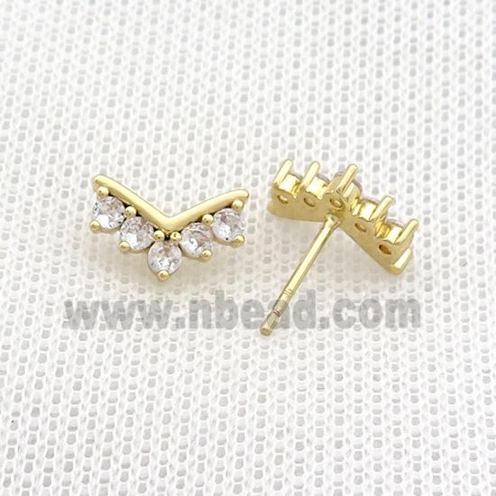 Copper Stud Earrings Pave Zircon Gold Plated