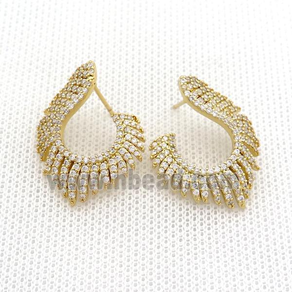 Copper Stud Earrings Pave Zircon Gold Plated