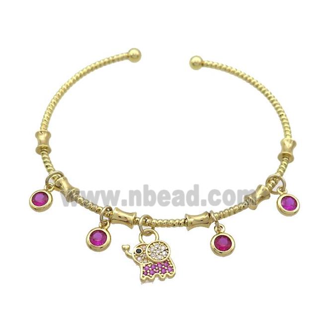 Copper Bangles Pave Fuchsia Zircon Gold Plated