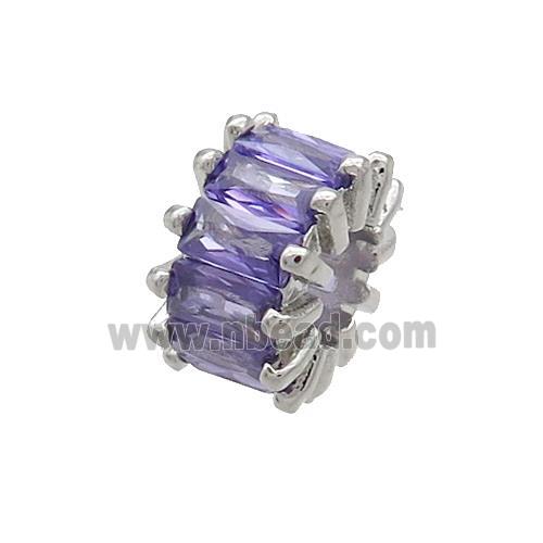 Copper Rondelle Beads Pave Purple Zircon Large Hole Platinum Plated