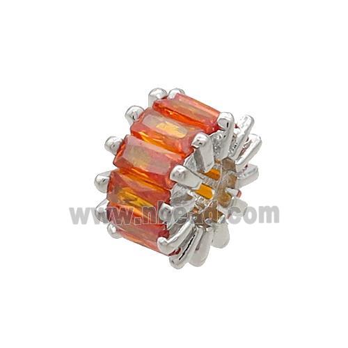 Copper Rondelle Beads Pave Orange Zircon Large Hole Platinum Plated