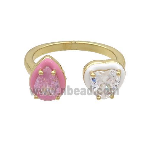 Copper Rings Pave Zircon Teardrop Heart Enamel Gold Plated