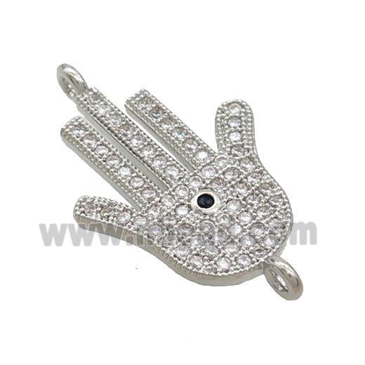 Copper Hamsahand Connector Pave Zircon Platinum Plated