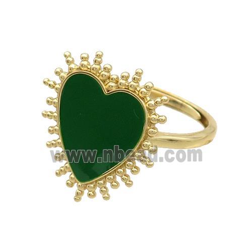 Copper Rings Heart Green Enamel Adjustable Gold Plated