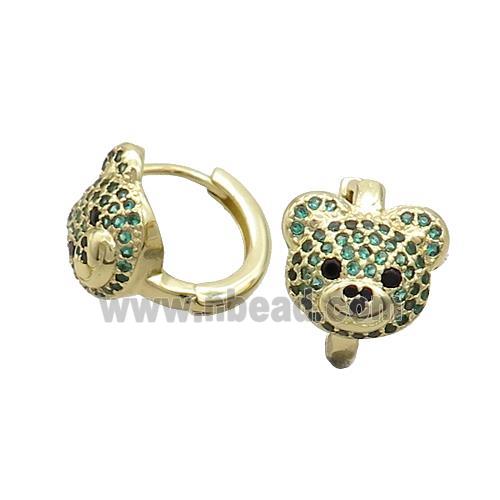 Copper Hoop Earring Pave Green Zircon Bear Gold Plated