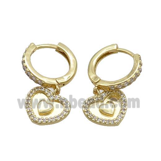 Copper Hoop Earring Pave Zircon Heart Gold Plated