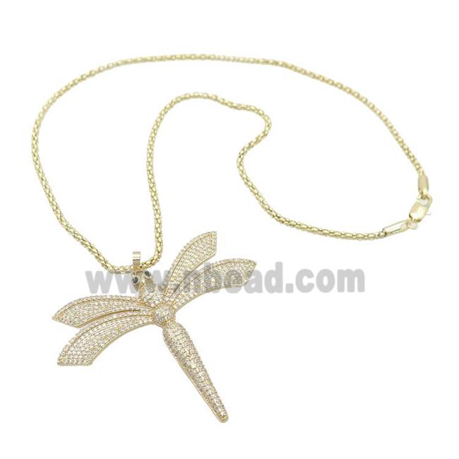 Copper Necklace Dragonfly Pave Zircon Gold Plated