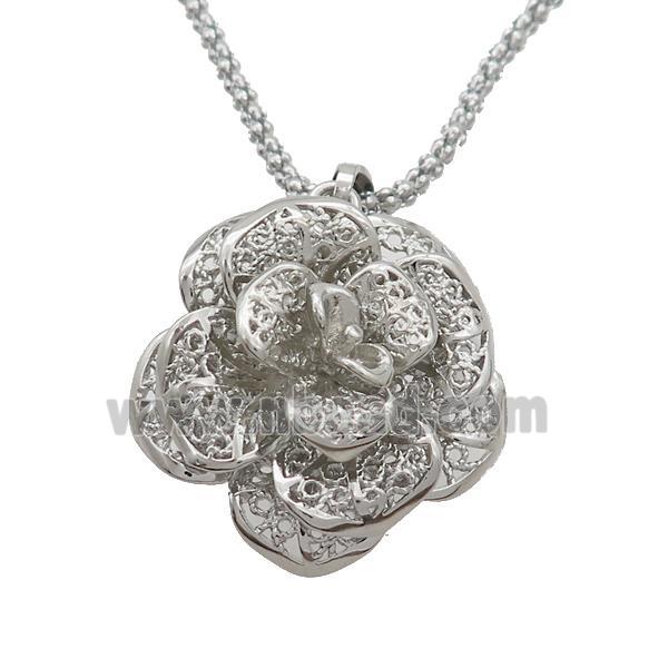 Copper Necklace Flower Platinum Plated