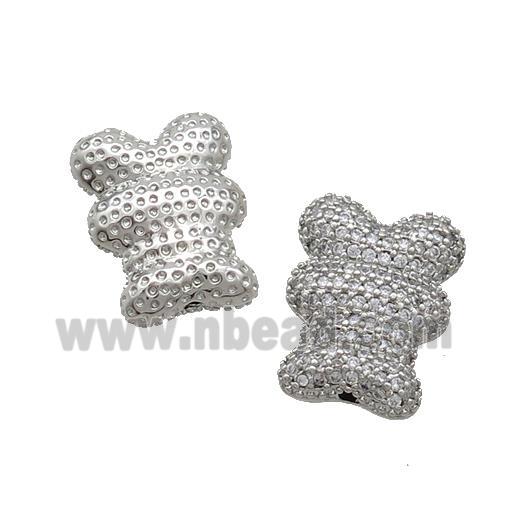 Copper Bear Beads Pave Zircon Platinum Plated