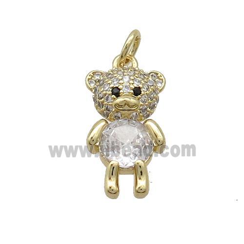 Copper Bear Pendant Pave Zircon Gold Plated