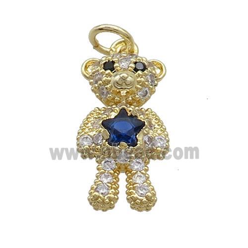 Copper Bear Pendant Pave Zircon Gold Plated