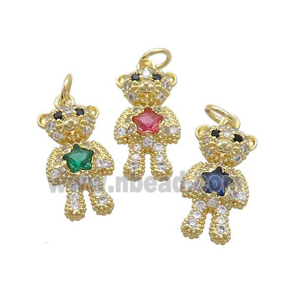 Copper Bear Pendant Pave Zircon Gold Plated Mixed