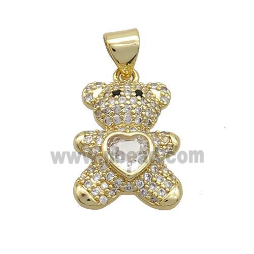 Copper Bear Pendant Pave Zircon Gold Plated