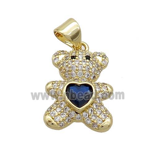 Copper Bear Pendant Pave Zircon Gold Plated