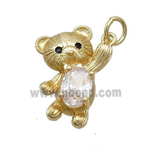 Copper Bear Pendant Pave Zircon Gold Plated