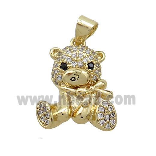 Copper Bear Pendant Pave Zircon Gold Plated