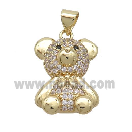 Copper Bear Pendant Pave Zircon Gold Plated