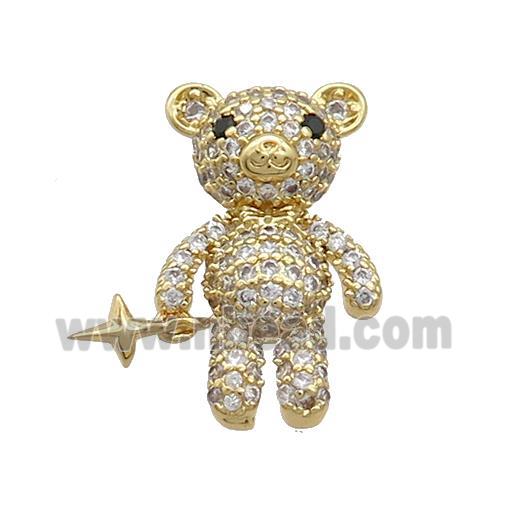 Copper Bear Pendant Pave Zircon Gold Plated