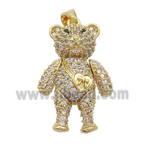 Copper Bear Pendant Pave Zircon Gold Plated