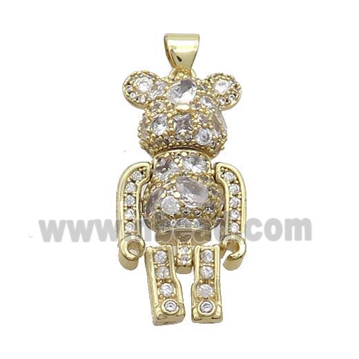 Copper Bear Pendant Pave Zircon Gold Plated