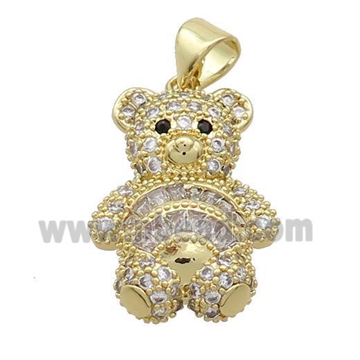 Copper Bear Pendant Pave Zircon Gold Plated