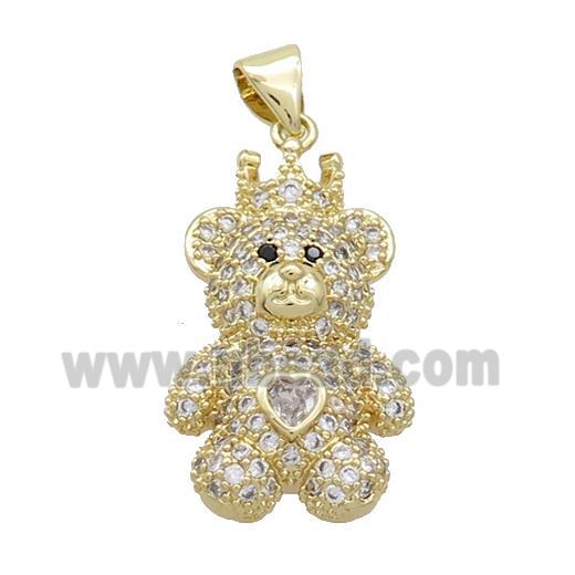 Copper Bear Pendant Pave Zircon Gold Plated