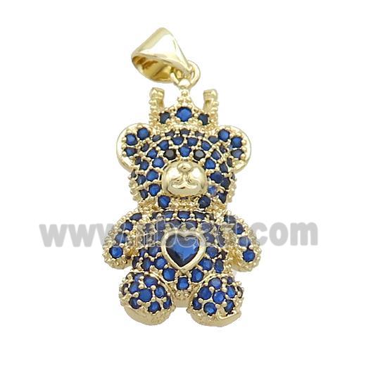 Copper Bear Pendant Pave Blue Zircon Gold Plated