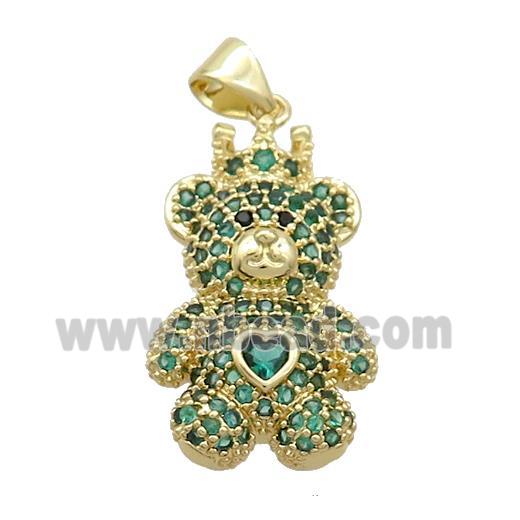 Copper Bear Pendant Pave Green Zircon Gold Plated