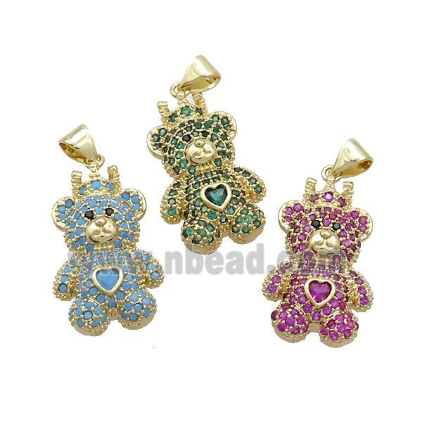 Copper Bear Pendant Pave Zircon Gold Plated Mixed