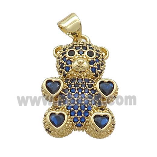 Copper Bear Pendant Pave Blue Zircon Gold Plated