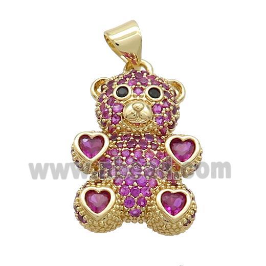 Copper Bear Pendant Pave Fuchsia Zircon Gold Plated