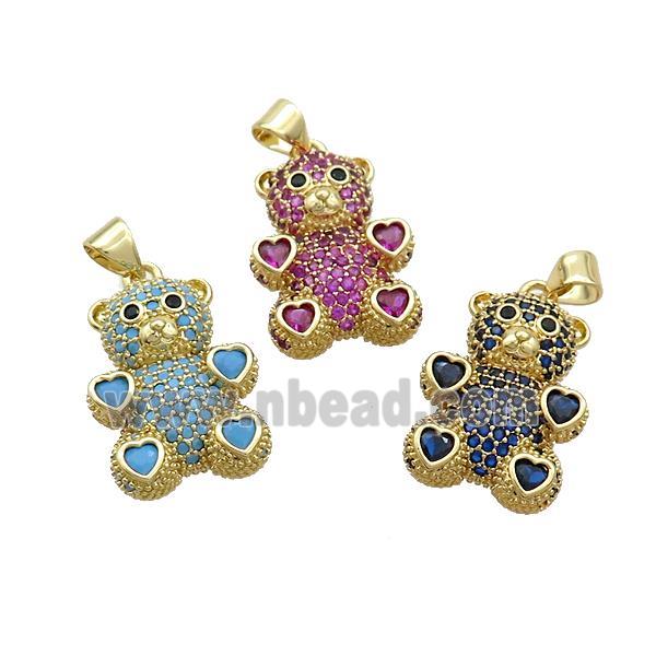 Copper Bear Pendant Pave Zircon Gold Plated Mixed