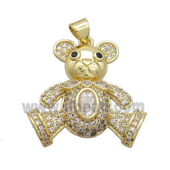 Copper Bear Pendant Pave Zircon Gold Plated